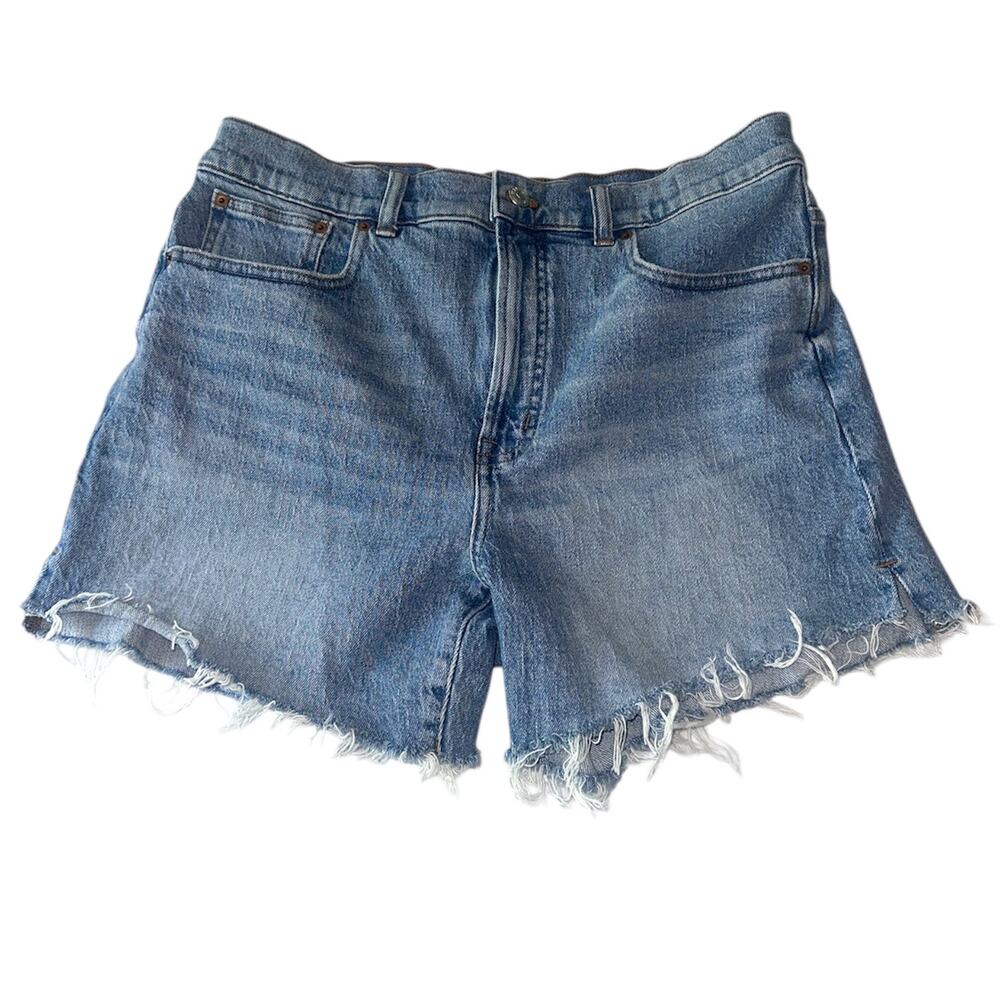 Madewell The Perfect Mid Length Shorts Size 30 Raw Hem Denim Mom Shorts (sz 10)